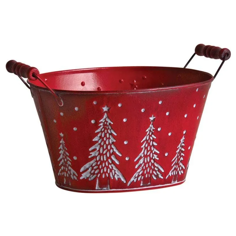 Corbeille en métal sapins de Noël 23 cm