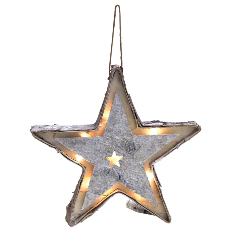 Etoile en bouleau blanchi avec led