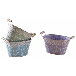 Corbeille ovale en métal motif fleurs 18 cm