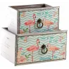 Corbeille tiroir en bois flamants roses (Lot de 2)