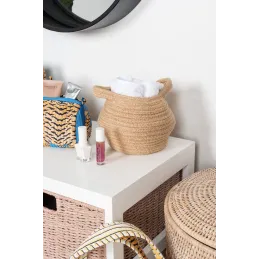 Corbeille ronde en jute naturelle avec 2 poignées