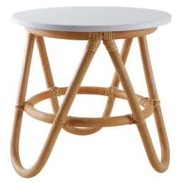 Petite table d'appoint en rotin et MDF laqué