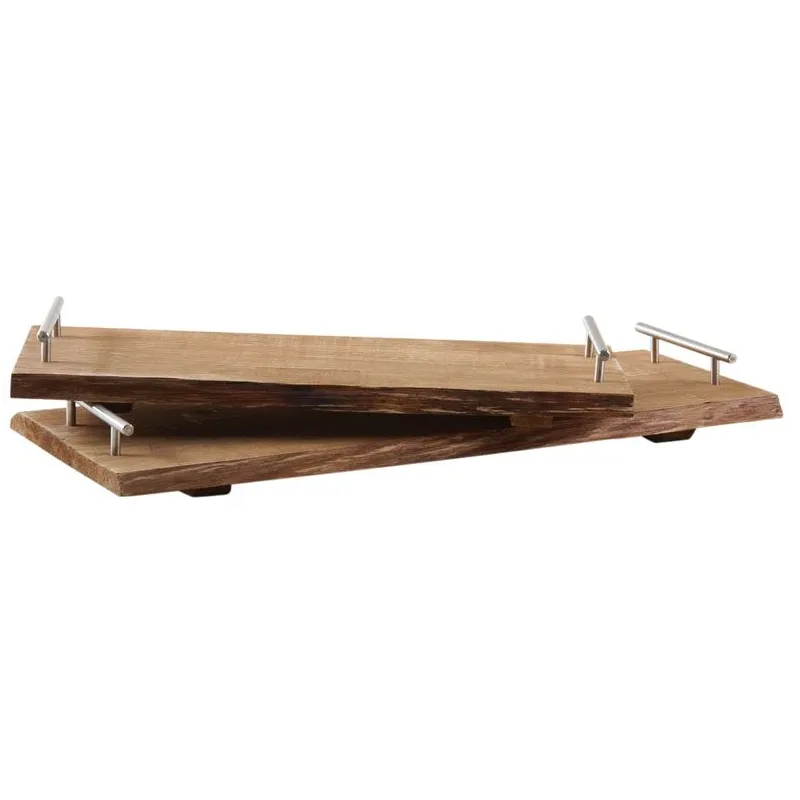 Plateaux en bois avec poignées métal (Lot de 2)