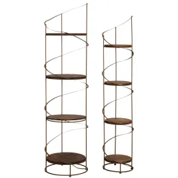 Étagère ronde en bois et métal (Lot de 2)