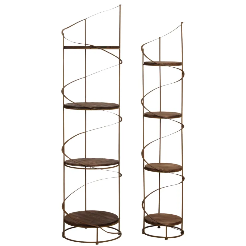 Étagère ronde en bois et métal (Lot de 2)