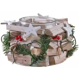 Photophore Noël en bois et verre