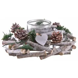 Photophore couronne de Noël en bois et verre
