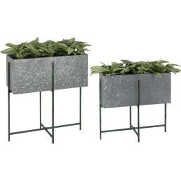 Jardinière sur pied en zinc intérieure extérieure (Lot de 2)