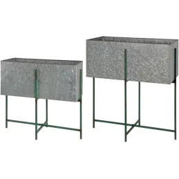 Jardinière sur pied en zinc intérieure extérieure (Lot de 2)