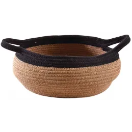 Corbeille ronde en jute naturelle et noire 2 anses