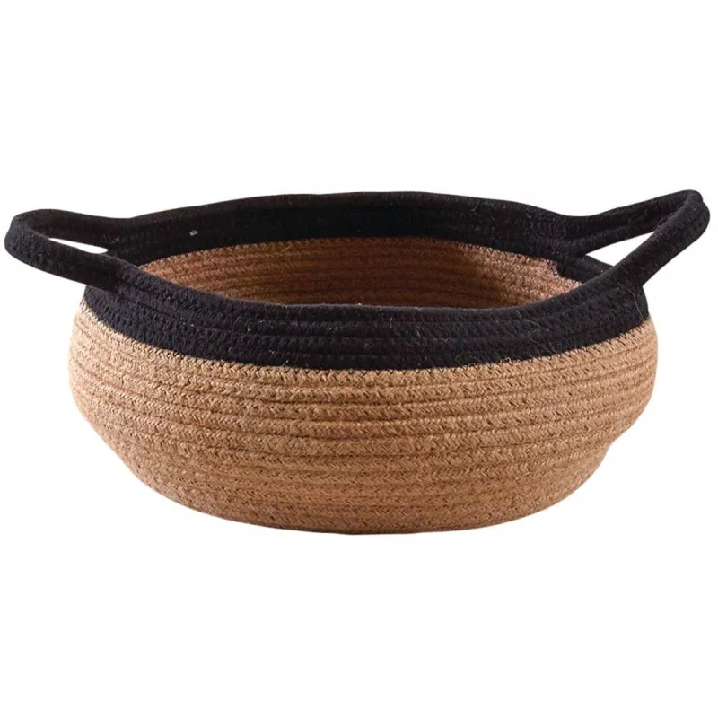 Corbeille ronde en jute naturelle et noire 2 anses