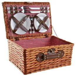 Valise pique-nique en osier teinté miel Campani