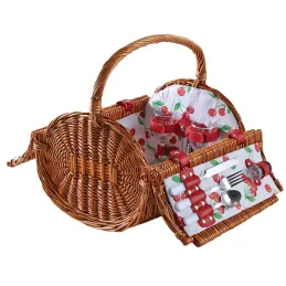 Panier pique-nique rond en osier clair 2 couvert Cerise