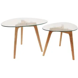 Tables gigognes galets plateaux en verre trempé (Lot de 2)