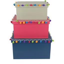 Boites rectangulaires pompons colorés Baba le Lama (Lot de 3)
