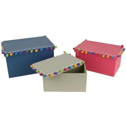 Boites rectangulaires pompons colorés Baba le Lama (Lot de 3)