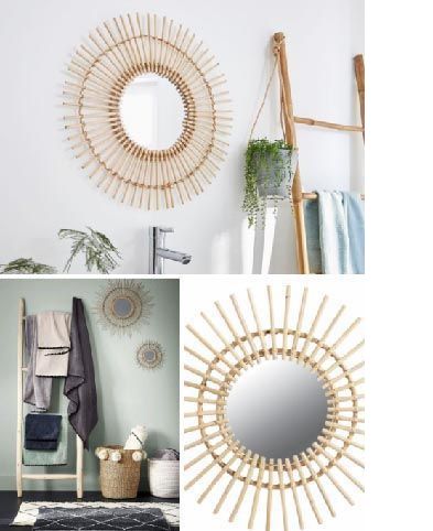 Miroir Rond Effet Soleil En Verre - 35 Cm - Déco Murale