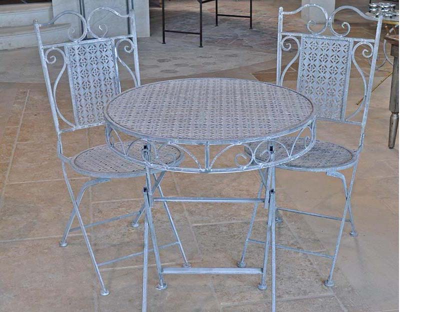 Tidyard Ensemble de Salon de Jardin Style Vintage en Acier avec 2 Chaises et 1 Table Blanc 