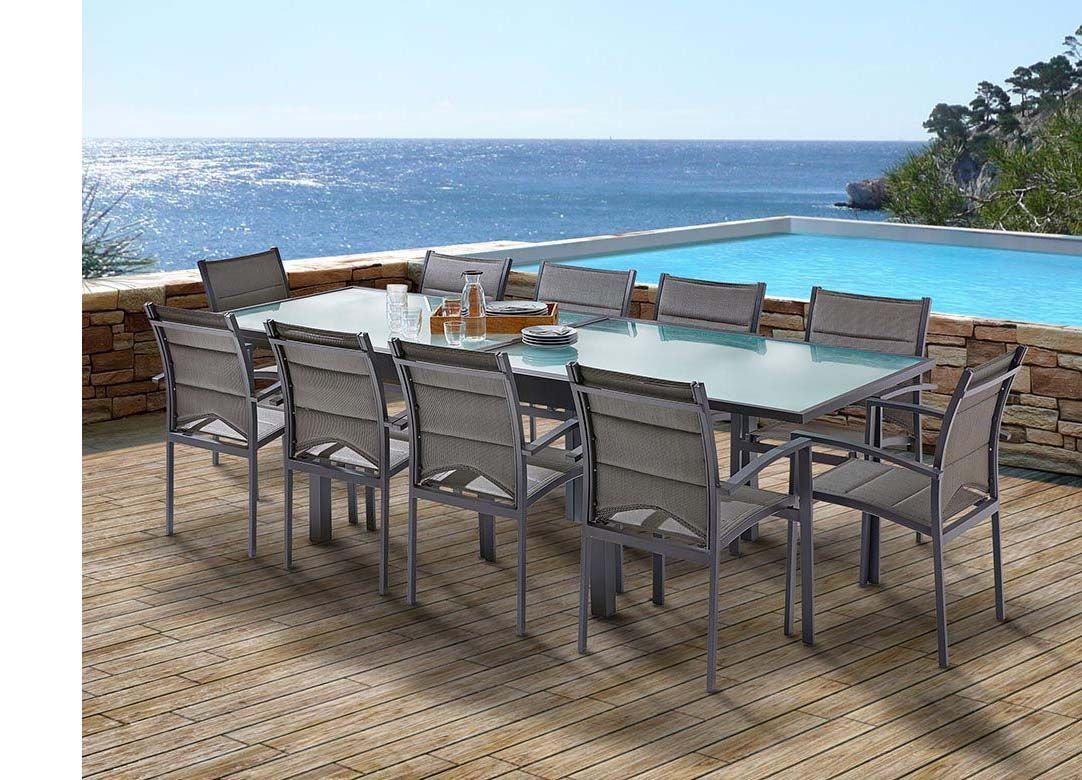 Table + chaises jardin XXL - Aluminium GRIS Graphite - MOBILIER DE