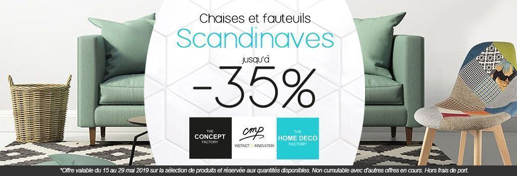 Jusqu'à -35% sur une sélection de chaises et fauteuils scandinaves : evenenement shopping sur Jardindeco.com