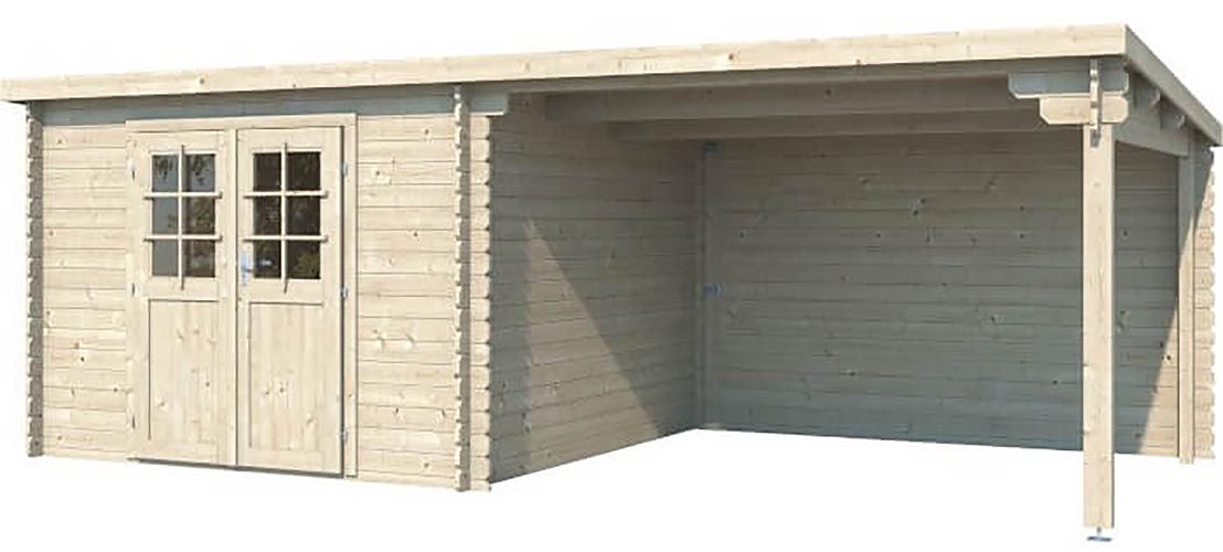 Abri de jardin toit plat avec auvent en bois (2,98 x 5,96 m)