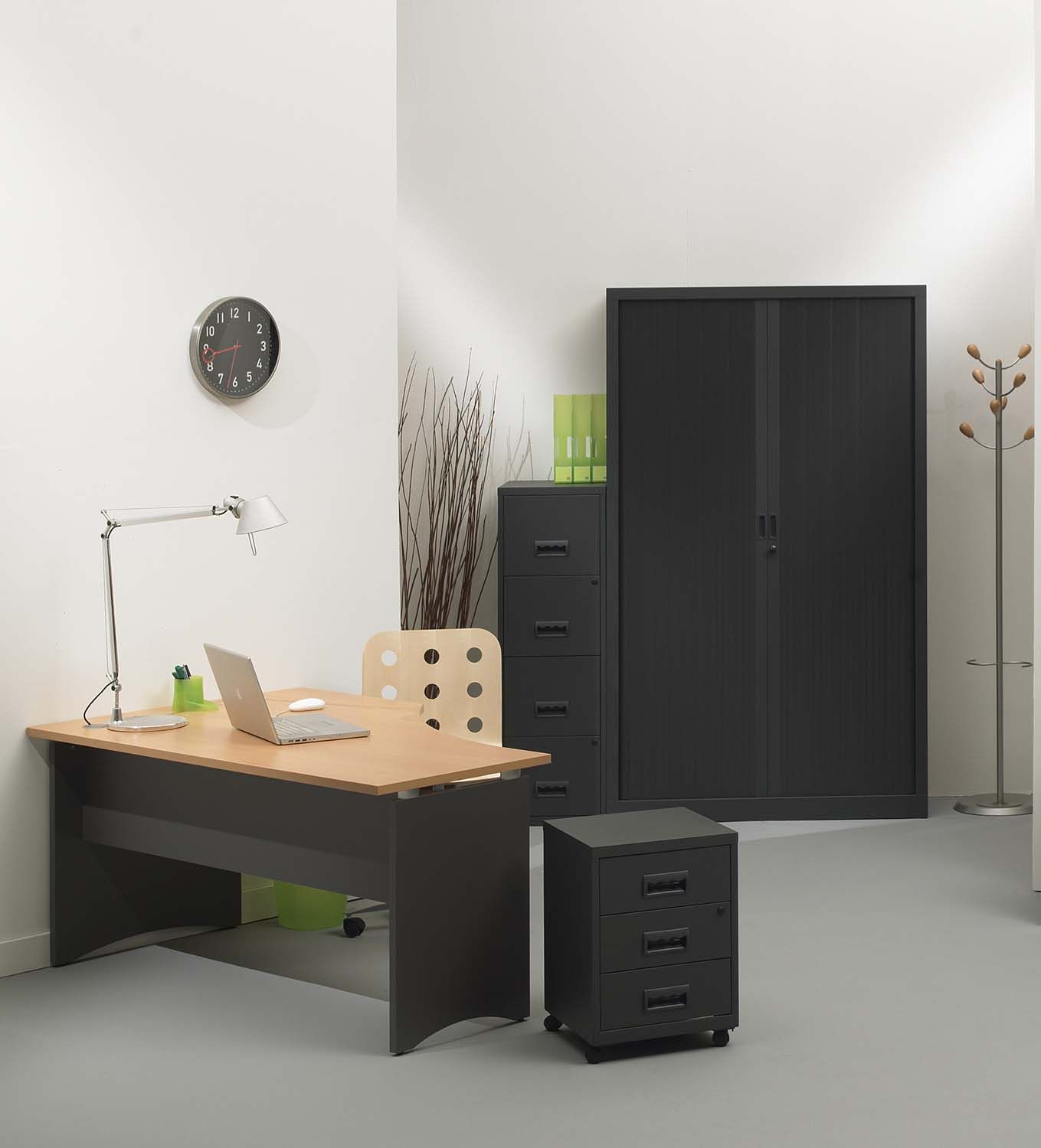 Armoire de bureau portes à rideaux 3 étagères (anthracite)