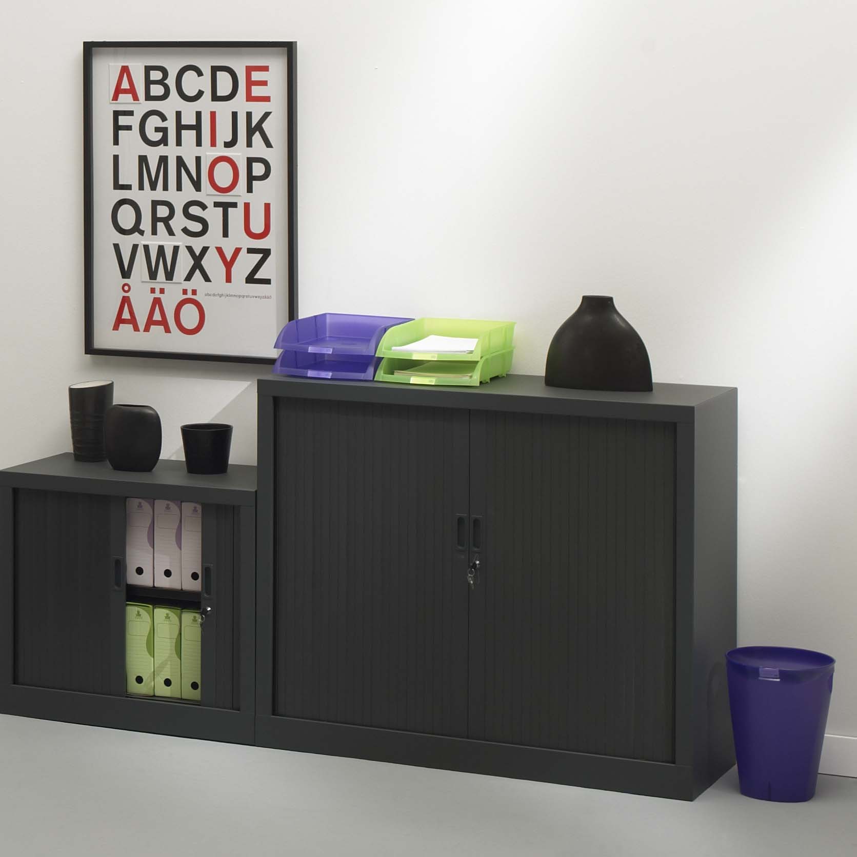 Armoire de bureau portes à rideaux 2 étagères (anthracite)