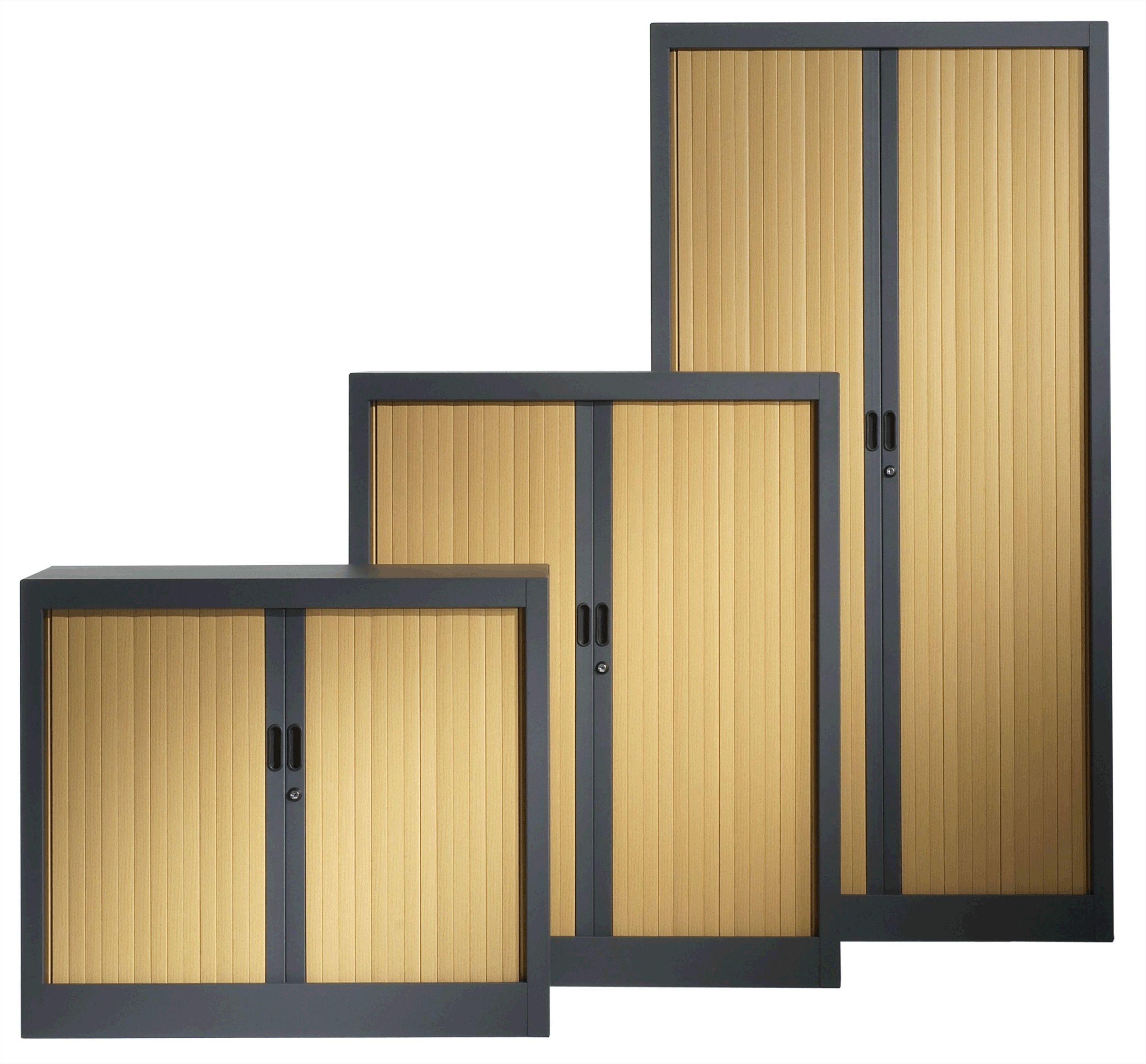 Armoire de bureau portes à rideaux 2 étagères (anthracite, hêtre)