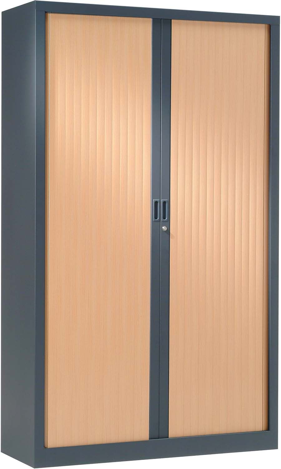 Armoire de bureau portes à rideaux 3 étagères (anthracite, hêtre)