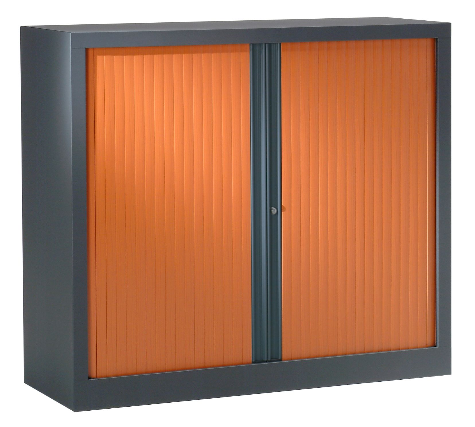 Armoire de bureau portes à rideaux 2 étagères (anthracite, merisier)