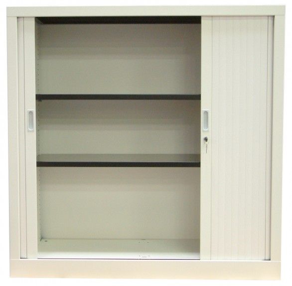 Armoire de bureau portes à rideaux 2 étagères (beige)