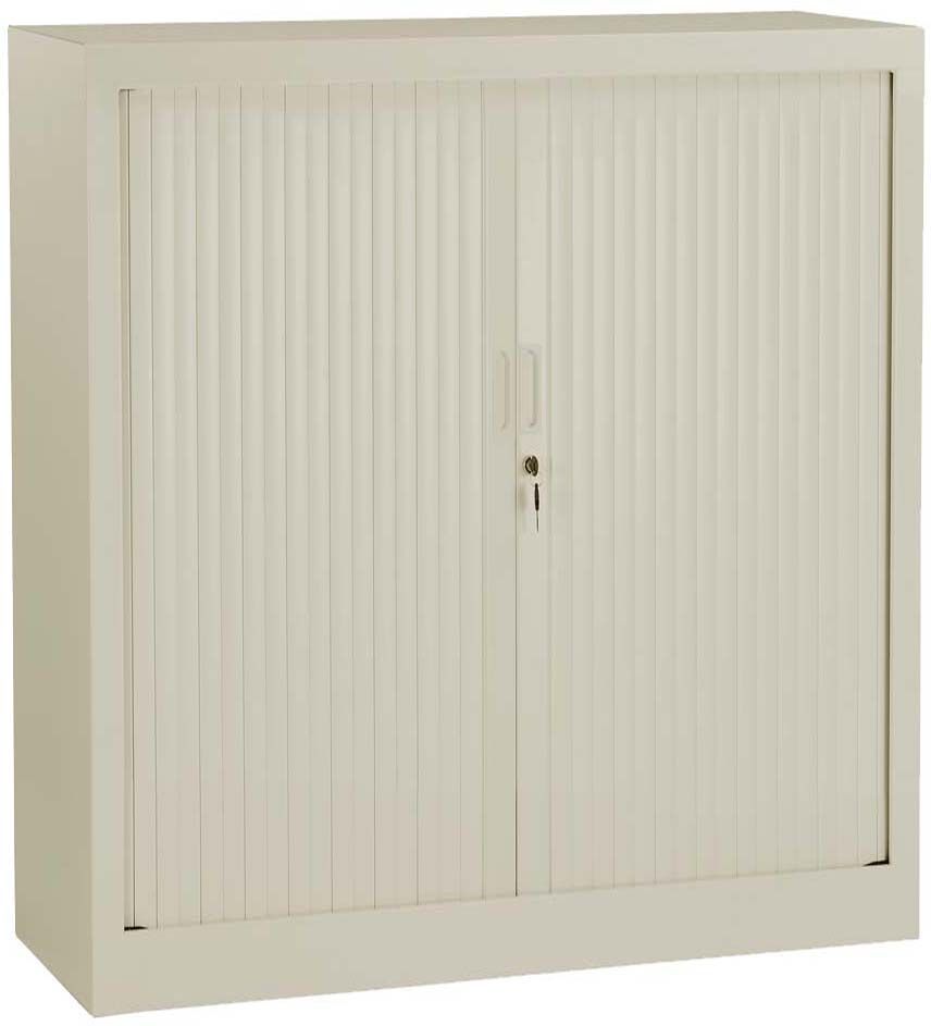 Armoire de bureau portes à rideaux 2 étagères (beige)