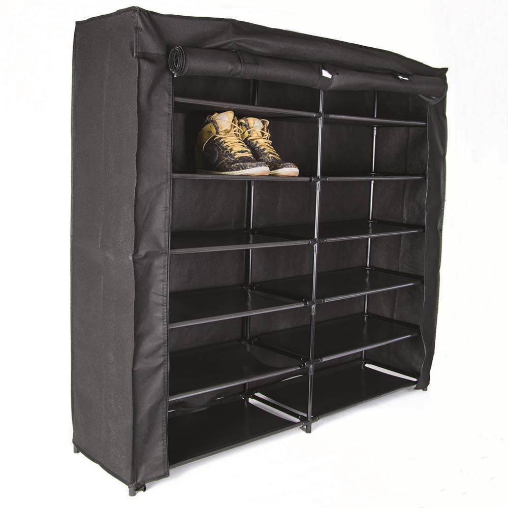 Armoire à chaussures en métal et housse en tissu (36 paires)