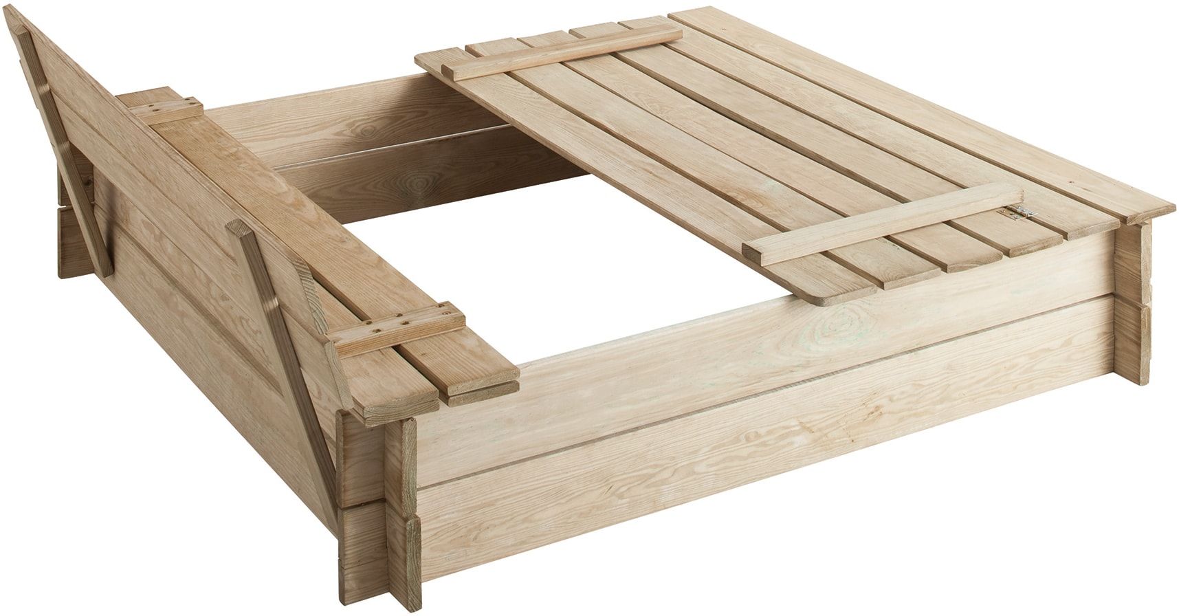 SPRINGOS – Bac à Sable Bois 120x120cm – Avec Bancs Dossiers – Fond Non-Tissé – Fabriqué UE