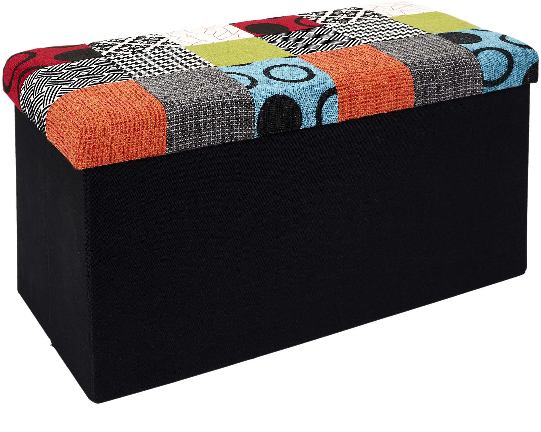 Banc coffre noir pliable couvercle à motifs (patchwork