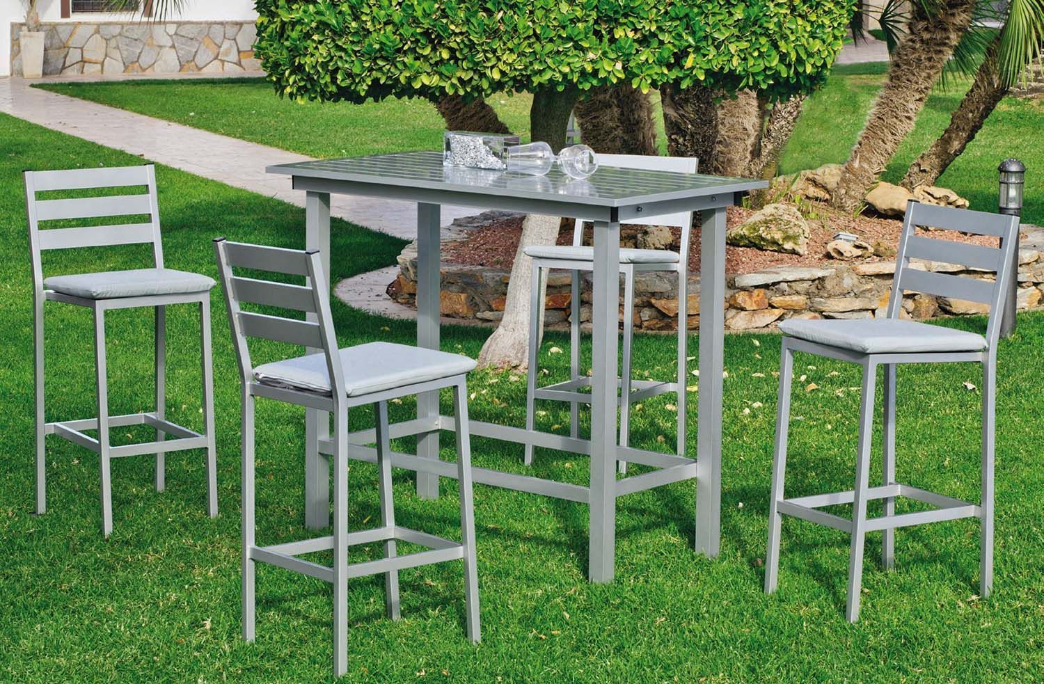 Bar de jardin avec 4 chaises galicia (gris clair)