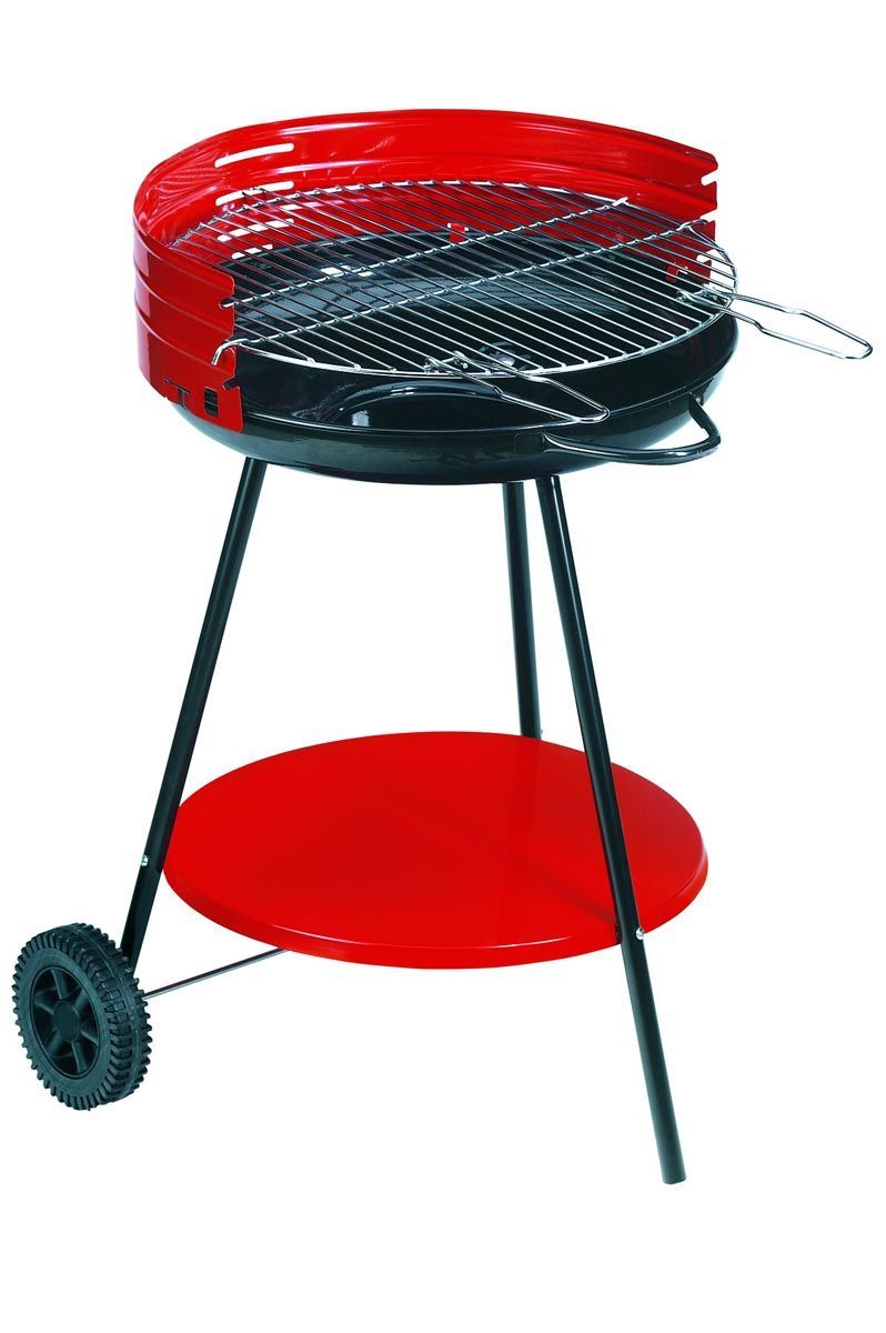 Barbecue à charbon sur roulettes camping (surface cuisson 42cm) Barbecue à charbon sur roulettes camping surface cuisson