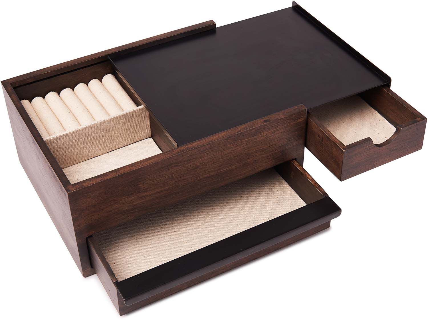 Boite à bijoux tiroir secret stowit (bois foncé)