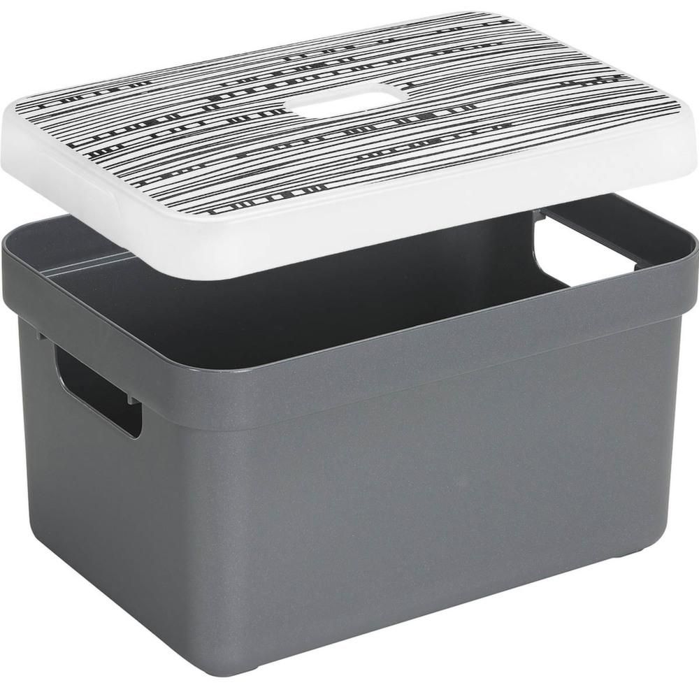 Boite De Rangement Plastique Avec Couvercle Boite de rangement avec couvercle motif lignes sigma home box 13 l (gris)