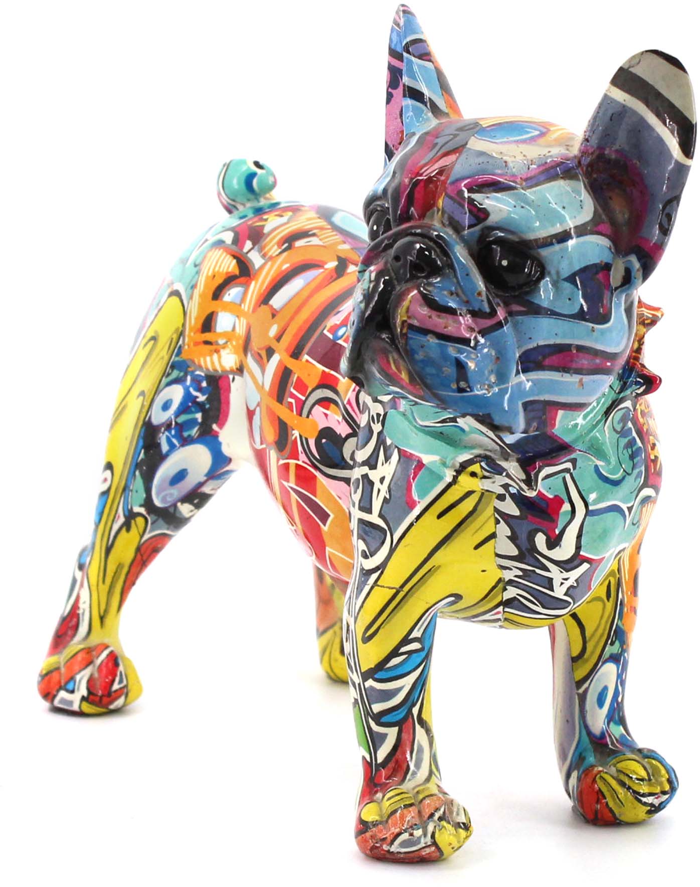 Bouledogue français en résine graffiti (tags)