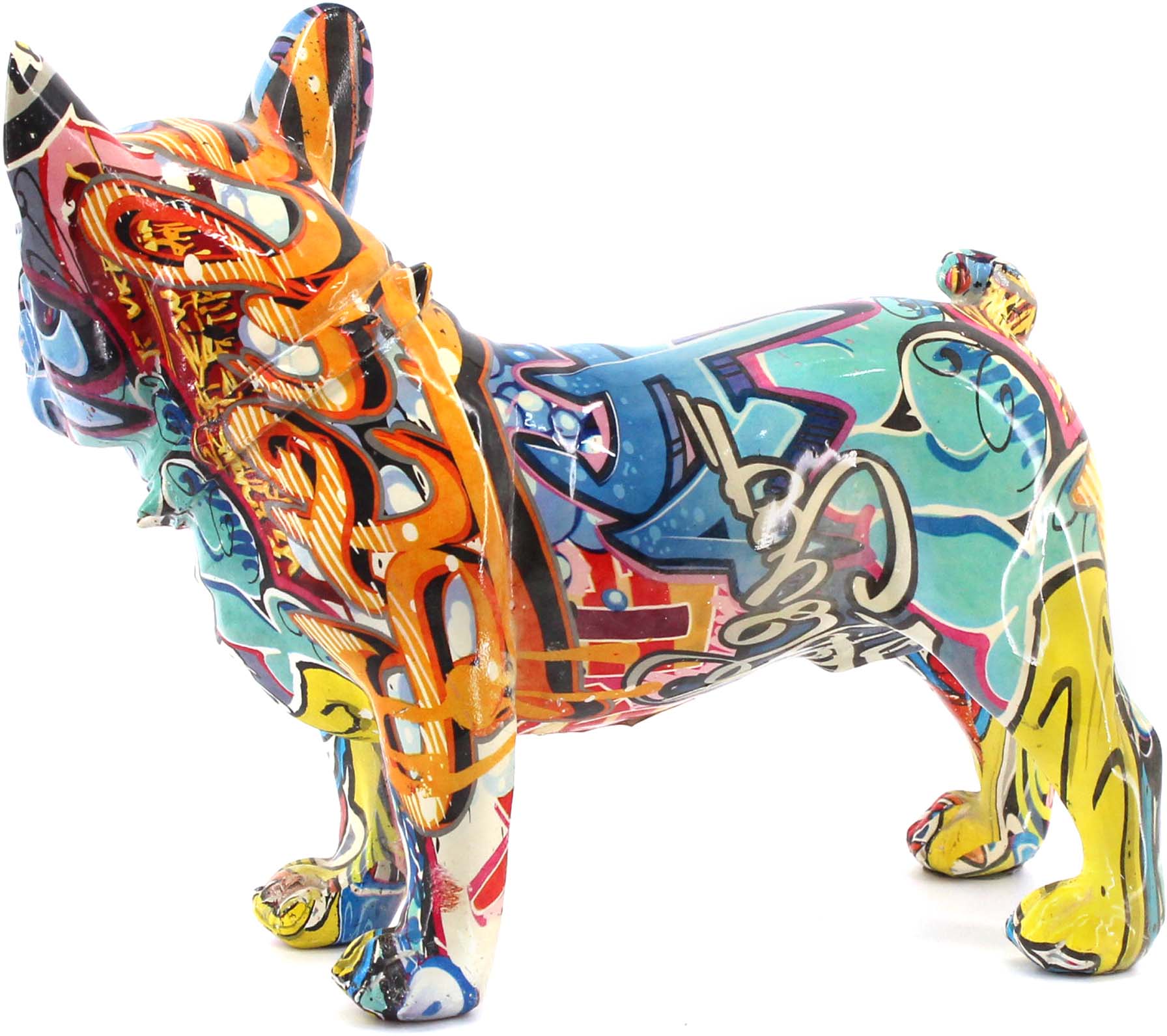 Bouledogue français en résine graffiti (tags)