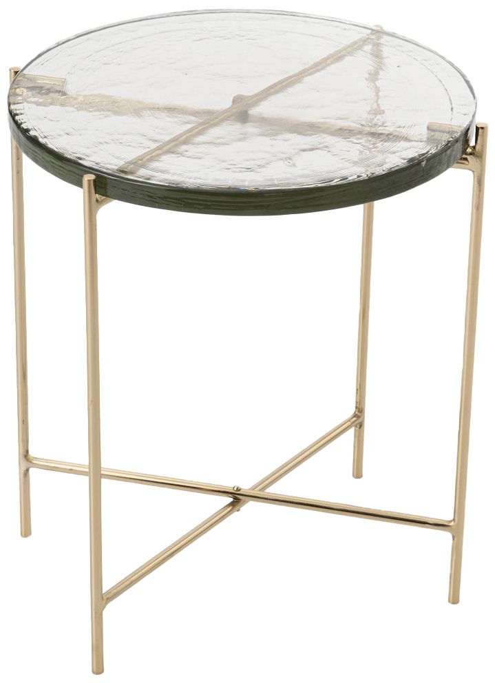 Bout De Canape En Metal Dore Et Plateau En Verre 40 Cm