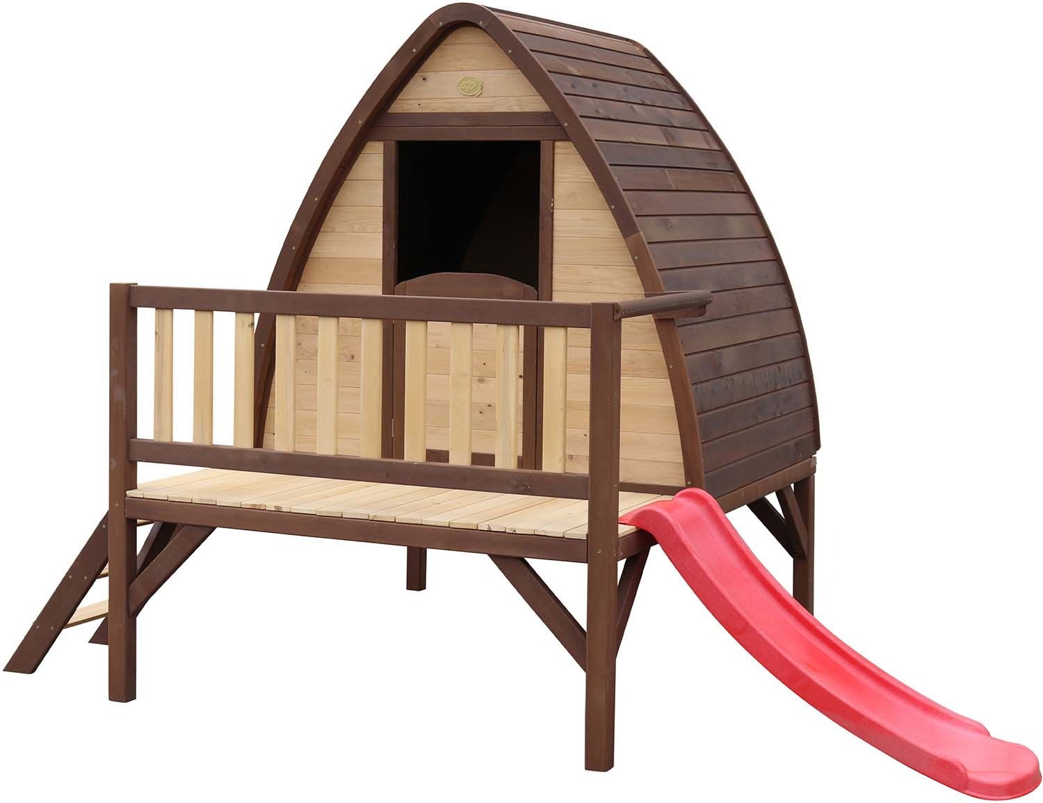 Cabane hutte en bois avec terrasse et toboggan bali xl