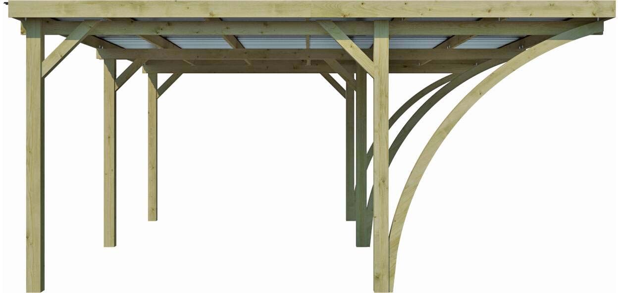 Carport double en bois et panneaux ondulés capri (6 x 5 m)