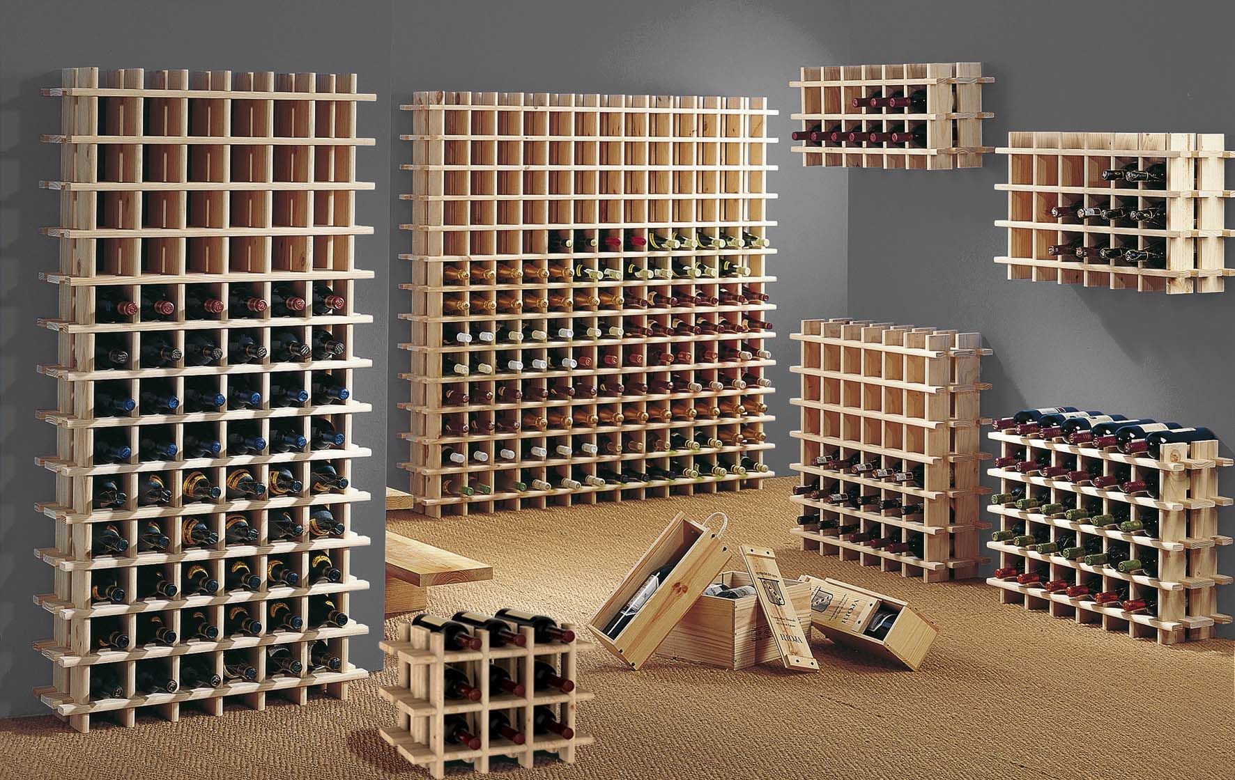 Casier à bouteilles en pin massif brut (36 bouteilles)