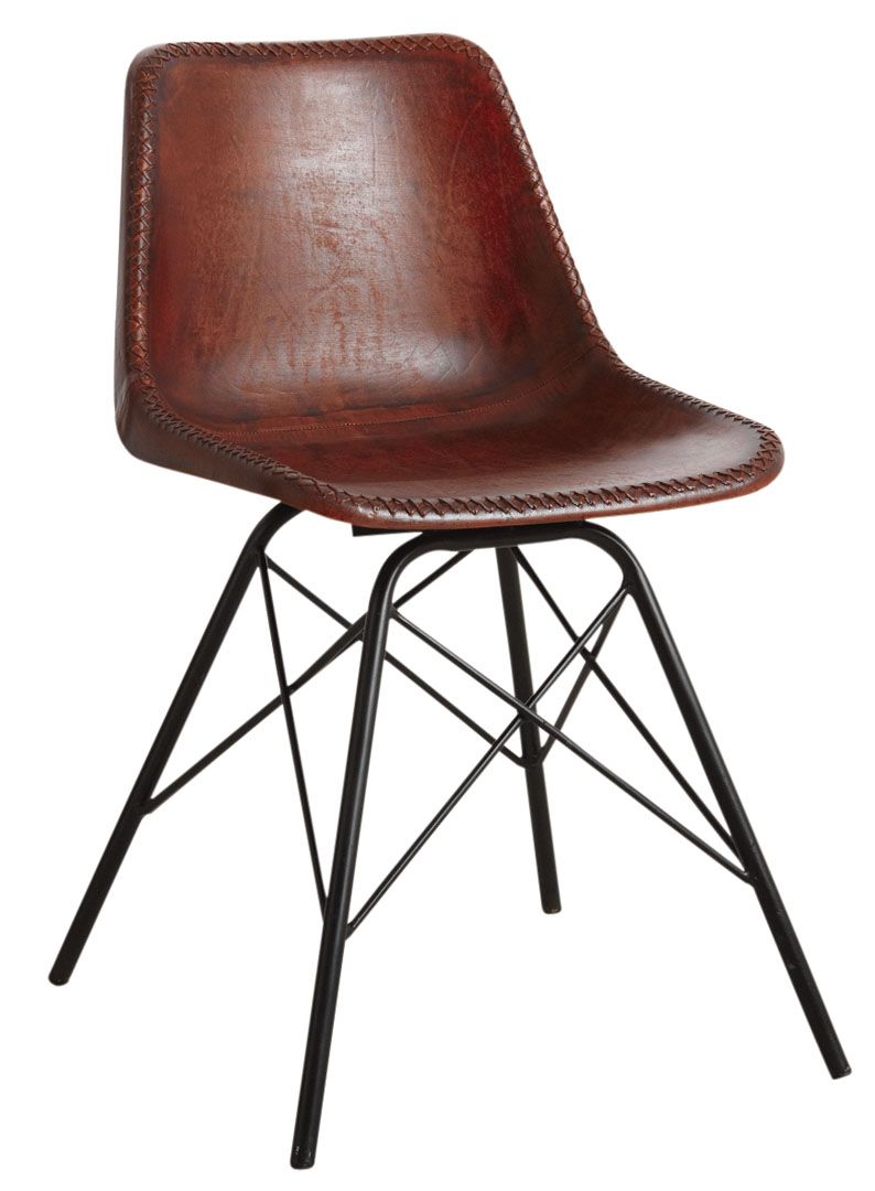 Chaise en cuir marron et métal  AUBRY GASPARD  Jardindeco