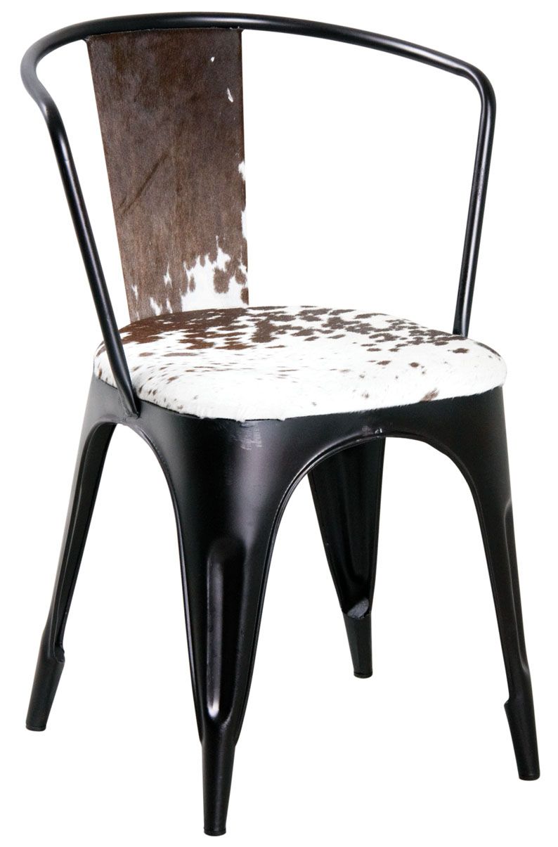 fauteuil-peau-de-vache-chaise-metal-noir-blanc