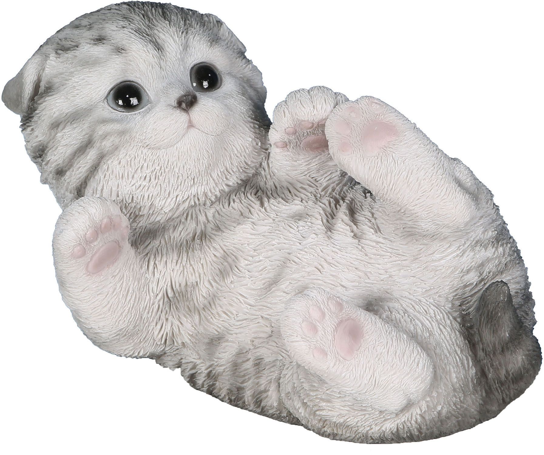 Chaton Gris Jouant En Resine 18 Cm
