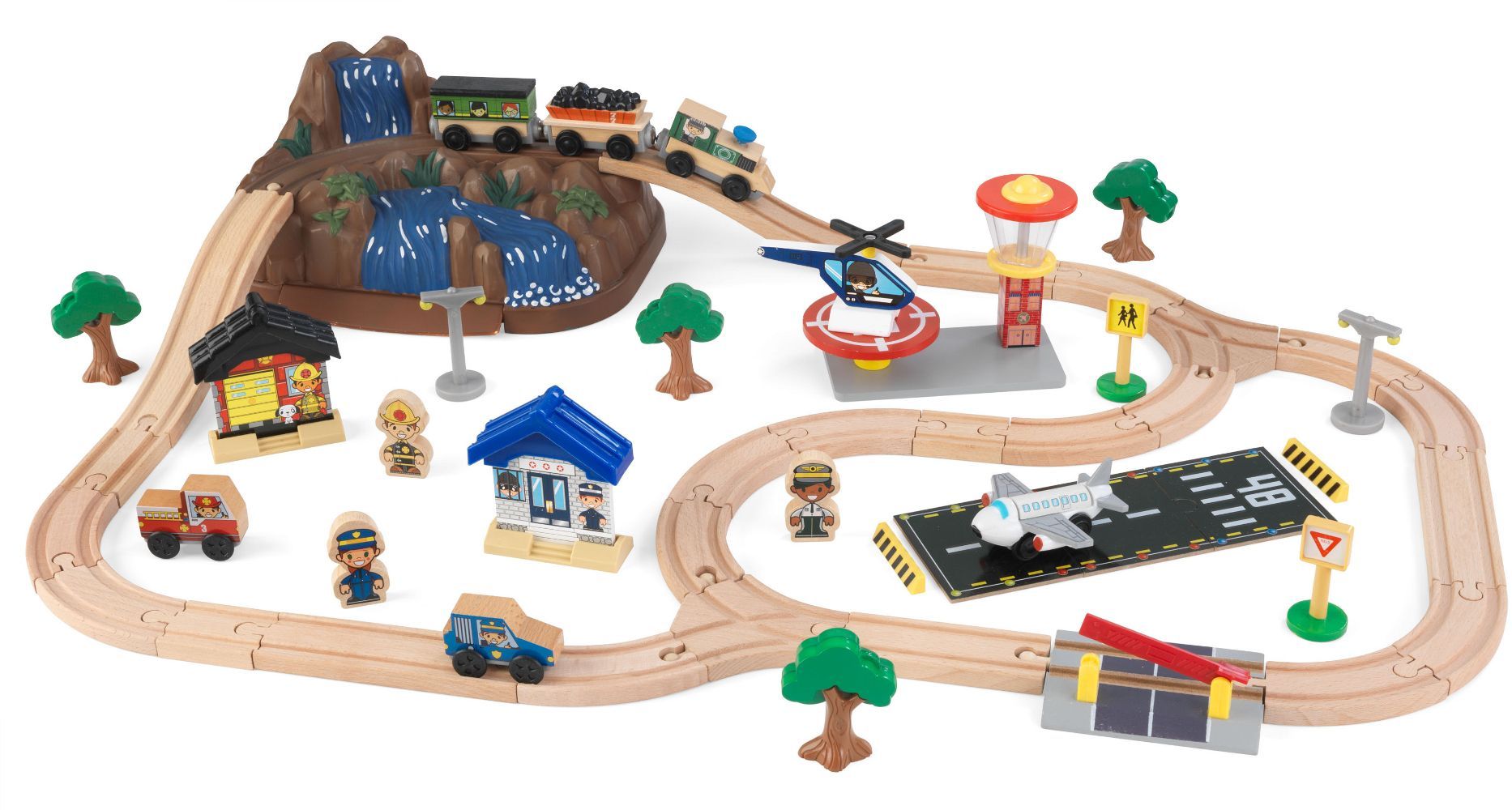 Circuit de train en bois montagnes