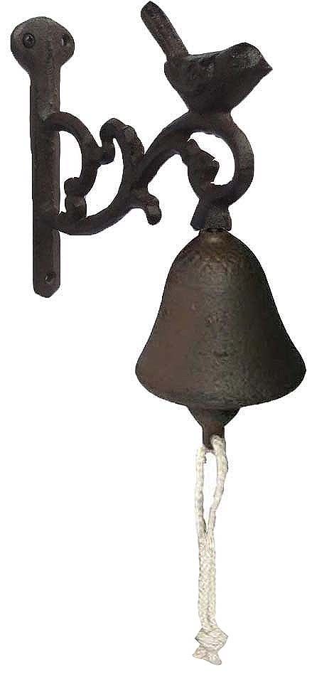 Cloche de jardin de porte ancienne oiseau fonte marron 13x11cm Chemin
